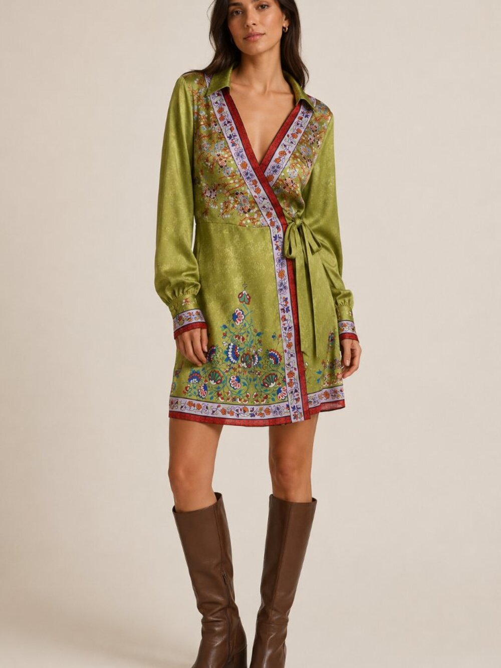 Urban Outfitters Green Satin botanical print Wrap Dress size M